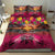 Hawaiian Turtle Love Couple Bedding Set Ocean Serenade - Honu Honi Ihu with Hibiscus and Romantic Sunset Pink Color