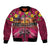 Hawaiian Turtle Love Couple Bomber Jacket Ocean Serenade - Honu Honi Ihu with Hibiscus and Romantic Sunset Pink Color