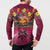 Hawaiian Turtle Love Couple Button Sweatshirt Ocean Serenade - Honu Honi Ihu with Hibiscus and Romantic Sunset Pink Color