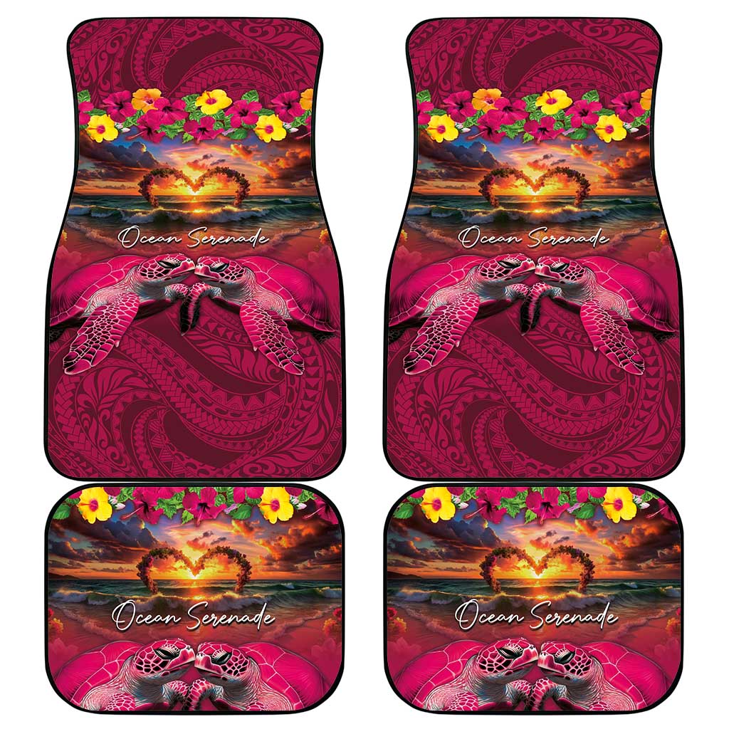 Hawaiian Turtle Love Couple Car Mats Ocean Serenade - Honu Honi Ihu with Hibiscus and Romantic Sunset Pink Color