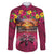 Hawaiian Turtle Love Couple Family Matching Long Sleeve Bodycon Dress and Hawaiian Shirt Ocean Serenade - Honu Honi Ihu with Hibiscus and Romantic Sunset Pink Color