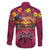 Hawaiian Turtle Love Couple Family Matching Long Sleeve Bodycon Dress and Hawaiian Shirt Ocean Serenade - Honu Honi Ihu with Hibiscus and Romantic Sunset Pink Color