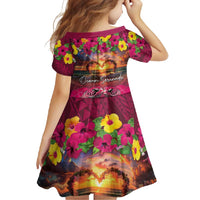 Hawaiian Turtle Love Couple Family Matching Tank Maxi Dress and Hawaiian Shirt Ocean Serenade - Honu Honi Ihu with Hibiscus and Romantic Sunset Pink Color