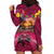 Hawaiian Turtle Love Couple Hoodie Dress Ocean Serenade - Honu Honi Ihu with Hibiscus and Romantic Sunset Pink Color