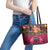 Hawaiian Turtle Love Couple Leather Tote Bag Ocean Serenade - Honu Honi Ihu with Hibiscus and Romantic Sunset Pink Color