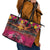 Hawaiian Turtle Love Couple Leather Tote Bag Ocean Serenade - Honu Honi Ihu with Hibiscus and Romantic Sunset Pink Color