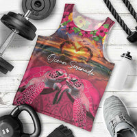 Hawaiian Turtle Love Couple Men Tank Top Ocean Serenade - Honu Honi Ihu with Hibiscus and Romantic Sunset Pink Color LT03 - Polynesian Pride
