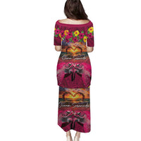 Hawaiian Turtle Love Couple Puletasi Ocean Serenade - Honu Honi Ihu with Hibiscus and Romantic Sunset Pink Color LT03 - Polynesian Pride