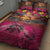 Hawaiian Turtle Love Couple Quilt Bed Set Ocean Serenade - Honu Honi Ihu with Hibiscus and Romantic Sunset Pink Color