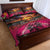 Hawaiian Turtle Love Couple Quilt Bed Set Ocean Serenade - Honu Honi Ihu with Hibiscus and Romantic Sunset Pink Color