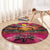 Hawaiian Turtle Love Couple Round Carpet Ocean Serenade - Honu Honi Ihu with Hibiscus and Romantic Sunset Pink Color