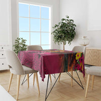Hawaiian Turtle Love Couple Tablecloth Ocean Serenade - Honu Honi Ihu with Hibiscus and Romantic Sunset Pink Color