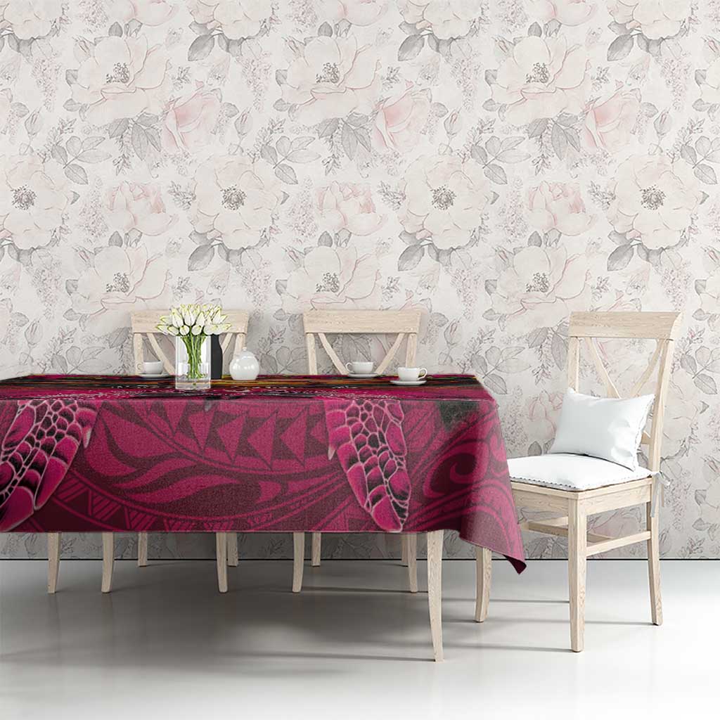 Hawaiian Turtle Love Couple Tablecloth Ocean Serenade - Honu Honi Ihu with Hibiscus and Romantic Sunset Pink Color
