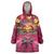 Hawaiian Turtle Love Couple Wearable Blanket Hoodie Ocean Serenade - Honu Honi Ihu with Hibiscus and Romantic Sunset Pink Color