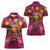 Hawaiian Turtle Love Couple Women Polo Shirt Ocean Serenade - Honu Honi Ihu with Hibiscus and Romantic Sunset Pink Color