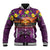 Hawaiian Turtle Love Couple Baseball Jacket Ocean Serenade - Honu Honi Ihu with Hibiscus and Romantic Sunset Purple Color