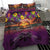 Hawaiian Turtle Love Couple Bedding Set Ocean Serenade - Honu Honi Ihu with Hibiscus and Romantic Sunset Purple Color