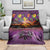 Hawaiian Turtle Love Couple Blanket Ocean Serenade - Honu Honi Ihu with Hibiscus and Romantic Sunset Purple Color