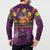 Hawaiian Turtle Love Couple Button Sweatshirt Ocean Serenade - Honu Honi Ihu with Hibiscus and Romantic Sunset Purple Color