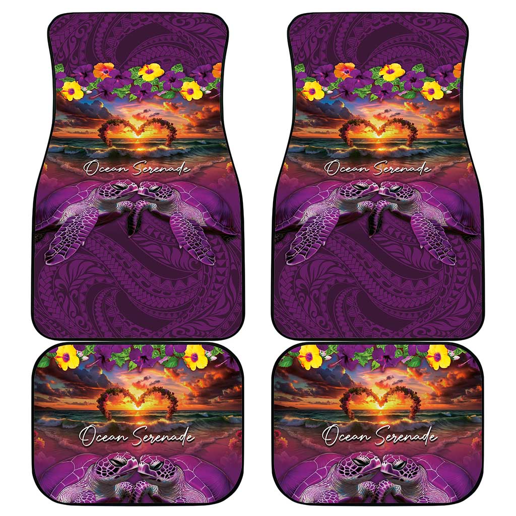 Hawaiian Turtle Love Couple Car Mats Ocean Serenade - Honu Honi Ihu with Hibiscus and Romantic Sunset Purple Color