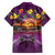 Hawaiian Turtle Love Couple Family Matching Off The Shoulder Long Sleeve Dress and Hawaiian Shirt Ocean Serenade - Honu Honi Ihu with Hibiscus and Romantic Sunset Purple Color