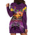 Hawaiian Turtle Love Couple Hoodie Dress Ocean Serenade - Honu Honi Ihu with Hibiscus and Romantic Sunset Purple Color