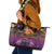 Hawaiian Turtle Love Couple Leather Tote Bag Ocean Serenade - Honu Honi Ihu with Hibiscus and Romantic Sunset Purple Color