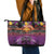 Hawaiian Turtle Love Couple Leather Tote Bag Ocean Serenade - Honu Honi Ihu with Hibiscus and Romantic Sunset Purple Color