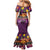 Hawaiian Turtle Love Couple Mermaid Dress Ocean Serenade - Honu Honi Ihu with Hibiscus and Romantic Sunset Purple Color