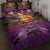 Hawaiian Turtle Love Couple Quilt Bed Set Ocean Serenade - Honu Honi Ihu with Hibiscus and Romantic Sunset Purple Color