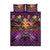 Hawaiian Turtle Love Couple Quilt Bed Set Ocean Serenade - Honu Honi Ihu with Hibiscus and Romantic Sunset Purple Color