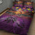 Hawaiian Turtle Love Couple Quilt Bed Set Ocean Serenade - Honu Honi Ihu with Hibiscus and Romantic Sunset Purple Color