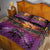 Hawaiian Turtle Love Couple Quilt Bed Set Ocean Serenade - Honu Honi Ihu with Hibiscus and Romantic Sunset Purple Color