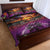 Hawaiian Turtle Love Couple Quilt Bed Set Ocean Serenade - Honu Honi Ihu with Hibiscus and Romantic Sunset Purple Color