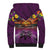 Hawaiian Turtle Love Couple Sherpa Hoodie Ocean Serenade - Honu Honi Ihu with Hibiscus and Romantic Sunset Purple Color