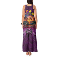 Hawaiian Turtle Love Couple Tank Maxi Dress Ocean Serenade - Honu Honi Ihu with Hibiscus and Romantic Sunset Purple Color LT03 - Polynesian Pride