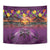 Hawaiian Turtle Love Couple Tapestry Ocean Serenade - Honu Honi Ihu with Hibiscus and Romantic Sunset Purple Color