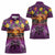 Hawaiian Turtle Love Couple Women Polo Shirt Ocean Serenade - Honu Honi Ihu with Hibiscus and Romantic Sunset Purple Color