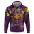 Hawaiian Turtle Love Couple Zip Hoodie Ocean Serenade - Honu Honi Ihu with Hibiscus and Romantic Sunset Purple Color