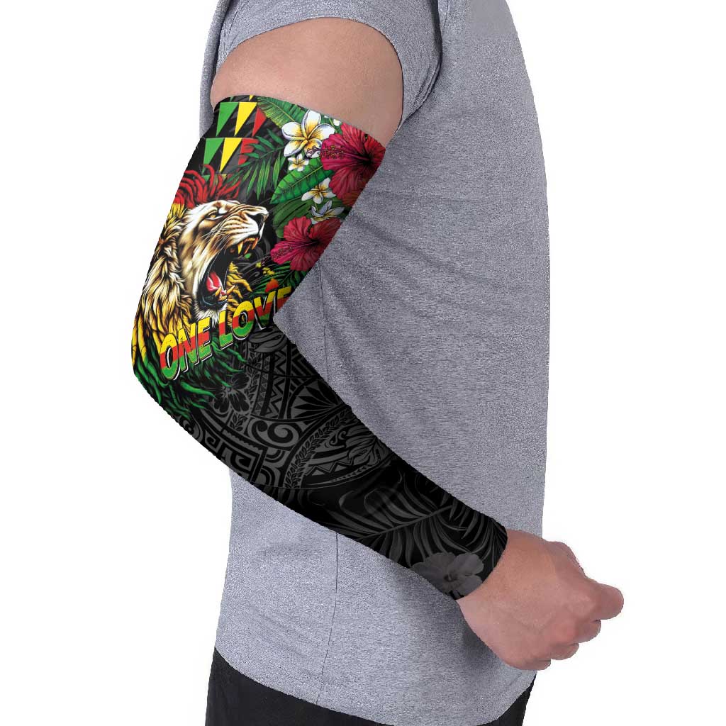 Hawaiian One Love Arm Sleeves Reggae Lion Tropical Plants and Kakau with Tribal Pattern