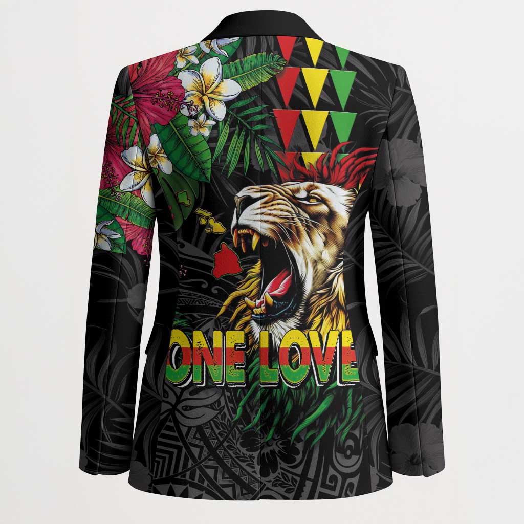 Hawaiian One Love Blazer Reggae Lion Tropical Plants and Kakau with Tribal Pattern