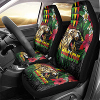 Hawaiian One Love Car Seat Cover Reggae Lion Tropical Plants and Kakau with Tribal Pattern