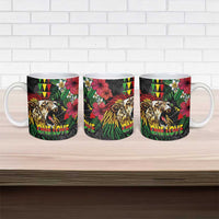 Hawaiian One Love Ceramic Mug Reggae Lion Tropical Plants and Kakau with Tribal Pattern
