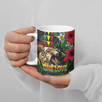 Hawaiian One Love Ceramic Mug Reggae Lion Tropical Plants and Kakau with Tribal Pattern