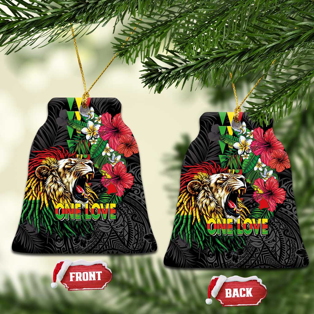 Hawaiian One Love Ceramic Ornament Reggae Lion Tropical Plants and Kakau with Tribal Pattern