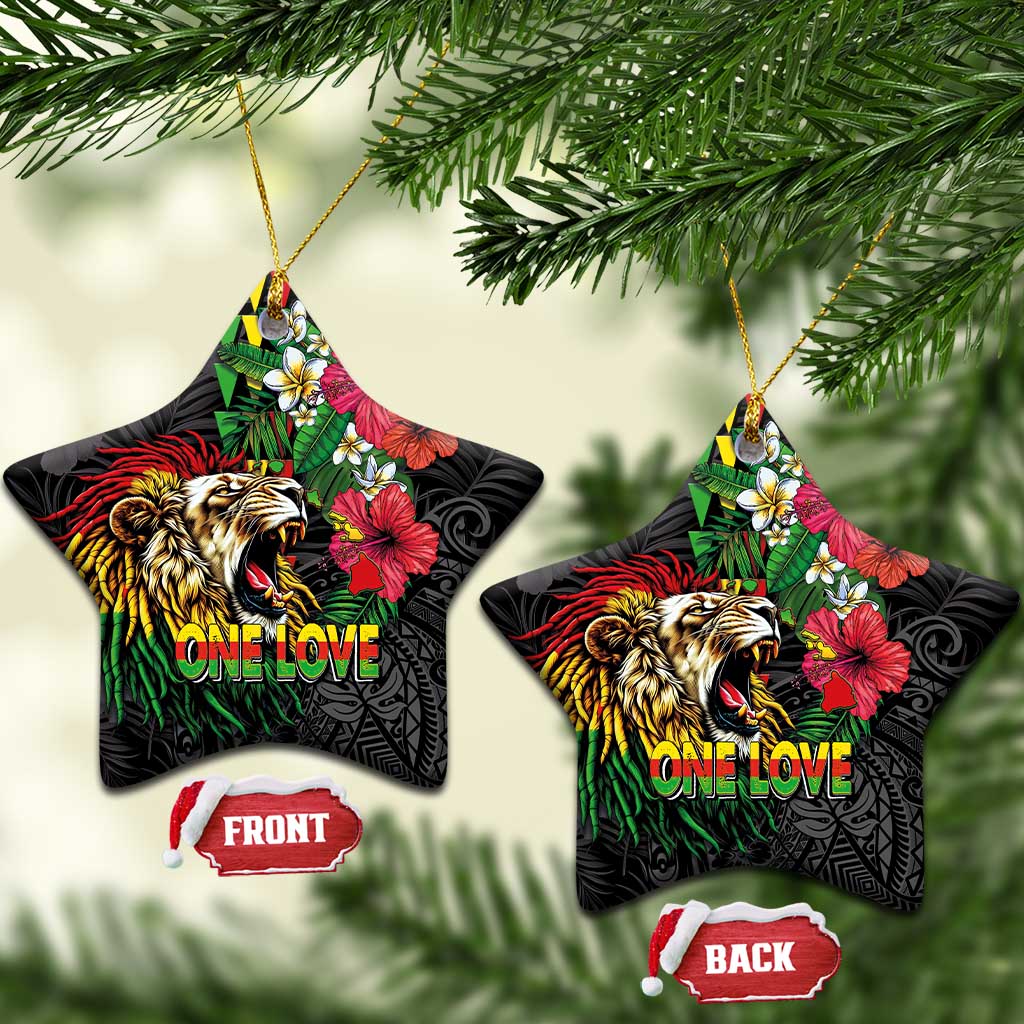 Hawaiian One Love Ceramic Ornament Reggae Lion Tropical Plants and Kakau with Tribal Pattern