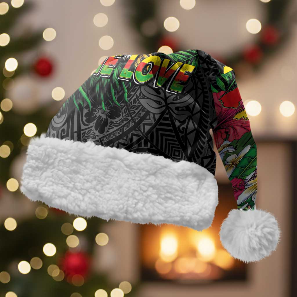 Hawaiian One Love Christmas Santa Hat Reggae Lion Tropical Plants and Kakau with Tribal Pattern