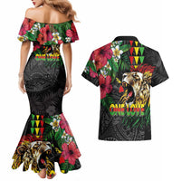 Hawaiian One Love Couples Matching Mermaid Dress and Hawaiian Shirt Reggae Lion Tropical Plants and Kakau with Tribal Pattern LT03 - Polynesian Pride