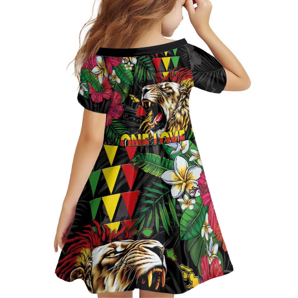 Hawaiian One Love Family Matching Mermaid Dress and Hawaiian Shirt Reggae Lion Tropical Plants and Kakau with Tribal Pattern LT03 - Polynesian Pride