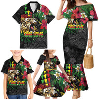 Hawaiian One Love Family Matching Mermaid Dress and Hawaiian Shirt Reggae Lion Tropical Plants and Kakau with Tribal Pattern LT03 - Polynesian Pride